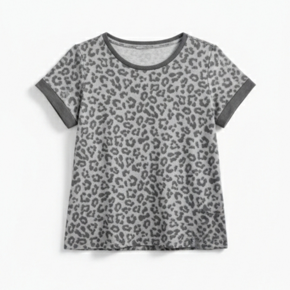Lucky Brand Womens Blouse Leopard Print SCh Light Soft Short Sleeve
